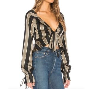 NWT Revolve NBD Jefe Striped Cropped V Neck Blouse Sz XS
